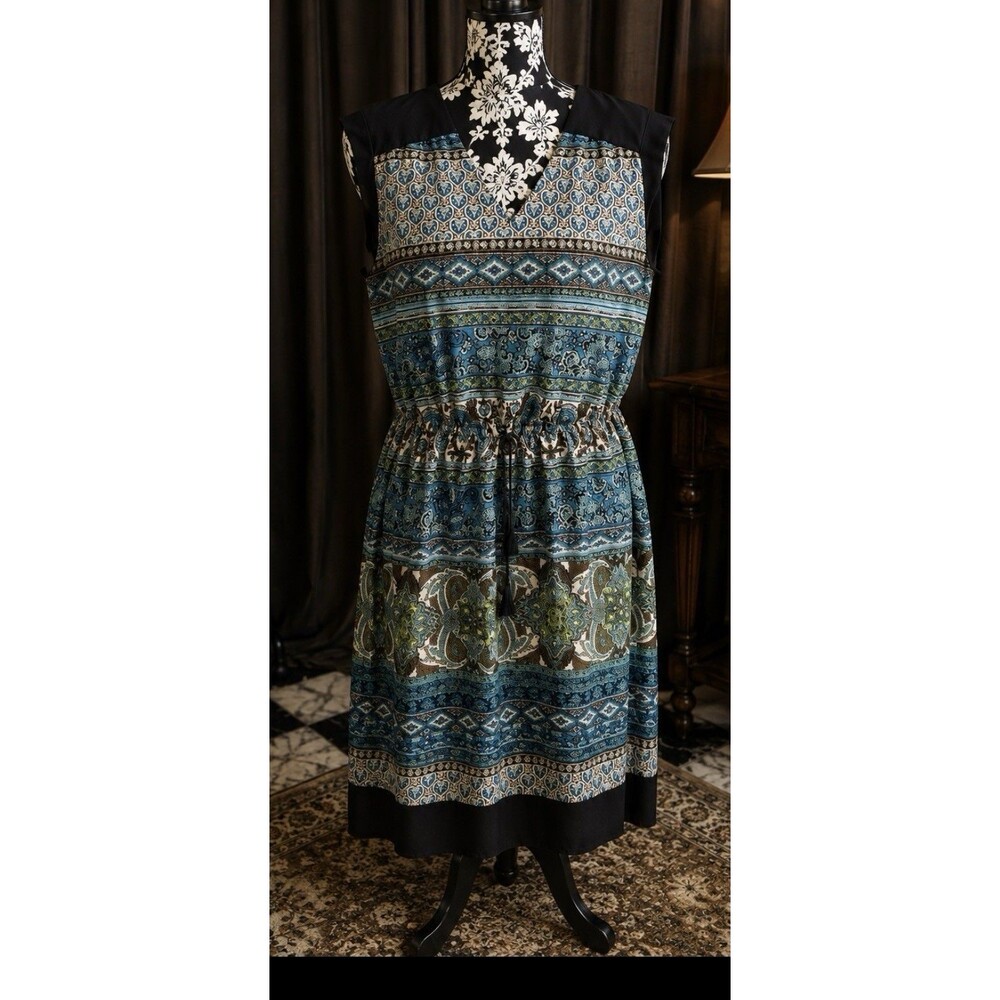 En Focus Studio Size 12 Women’s Knee Length Paisley Dress Teal Black 38” Bust